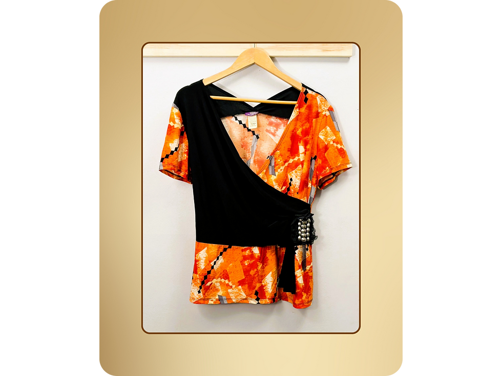 Maya Orange & Black Abstract Print Wrap Top – Size 2XL