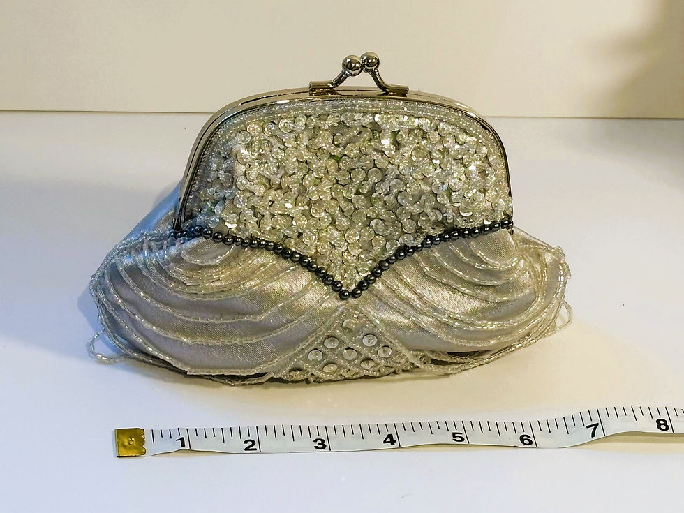 Thumbnail: Silver Beaded Shell Frame Purse | 11" x 2" x 4"