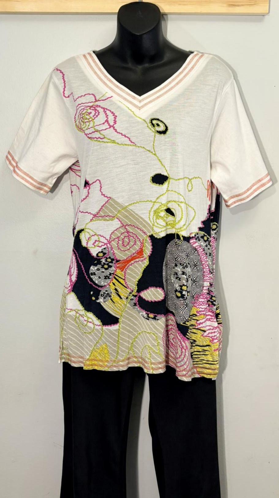 Thumbnail: Whimsical Art Print Tee – Cat & Floral Design, Soft Viscose Knit, Sustainable Bo