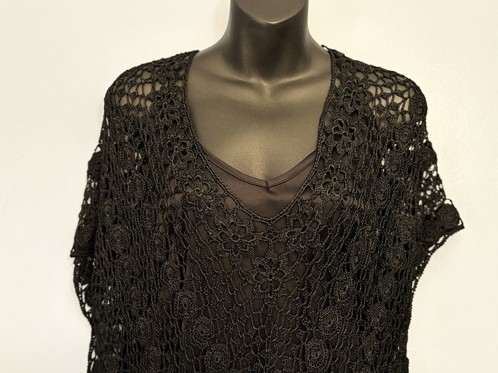 Thumbnail: Kroshetta Black Open Weave Tunic – Lightweight Rayon Knit