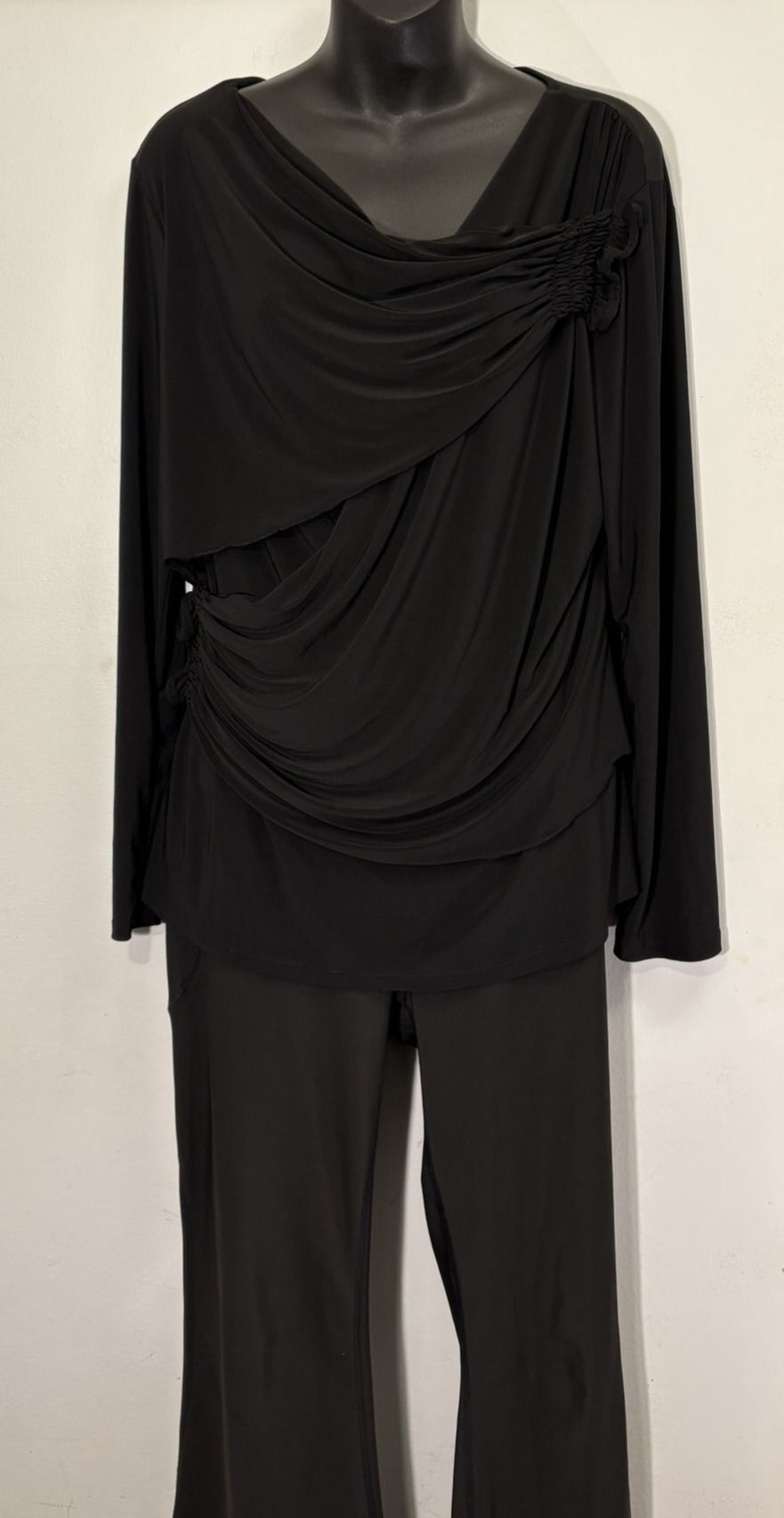 Thumbnail: Black Asymmetrical Draped Top – Elegant Evening Knit, Artful Silhouette, Boutiqu