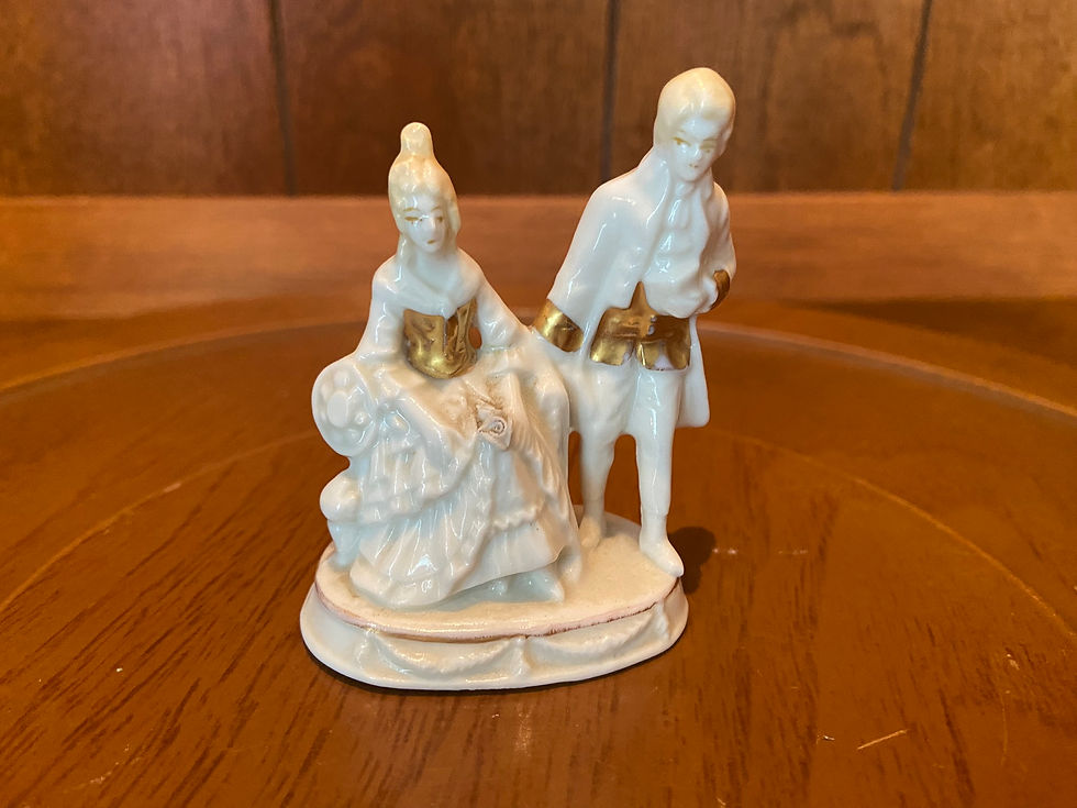 Thumbnail: Vintage Capodimonte Porcelain Figurine, Crown N Mark, Gold & White Rococo Couple