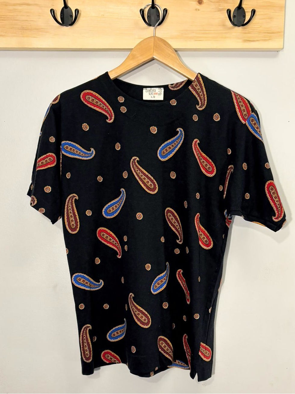 Thumbnail: Black Paisley Cotton Tee – Short Sleeve Comfort, Colourful Print, Sustainable