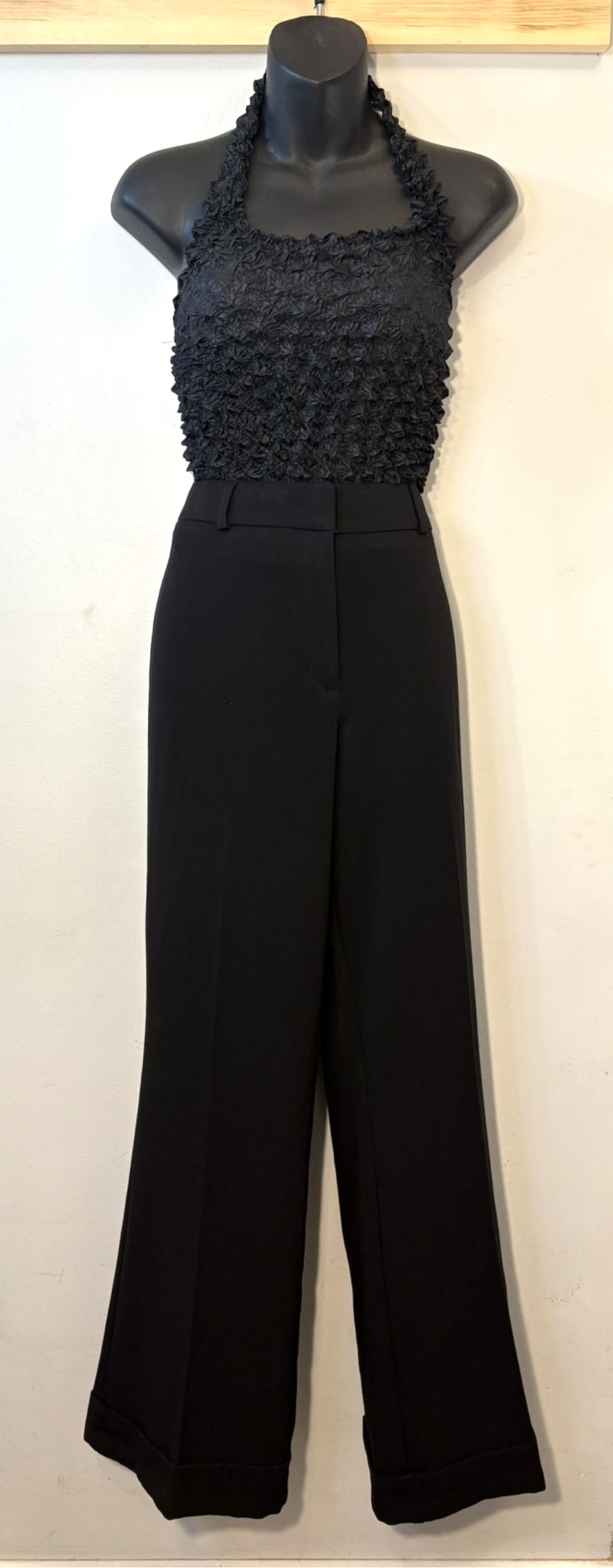 Thumbnail: Tribal black straight-leg pants size 8, rayon blend, rescued boutique stock