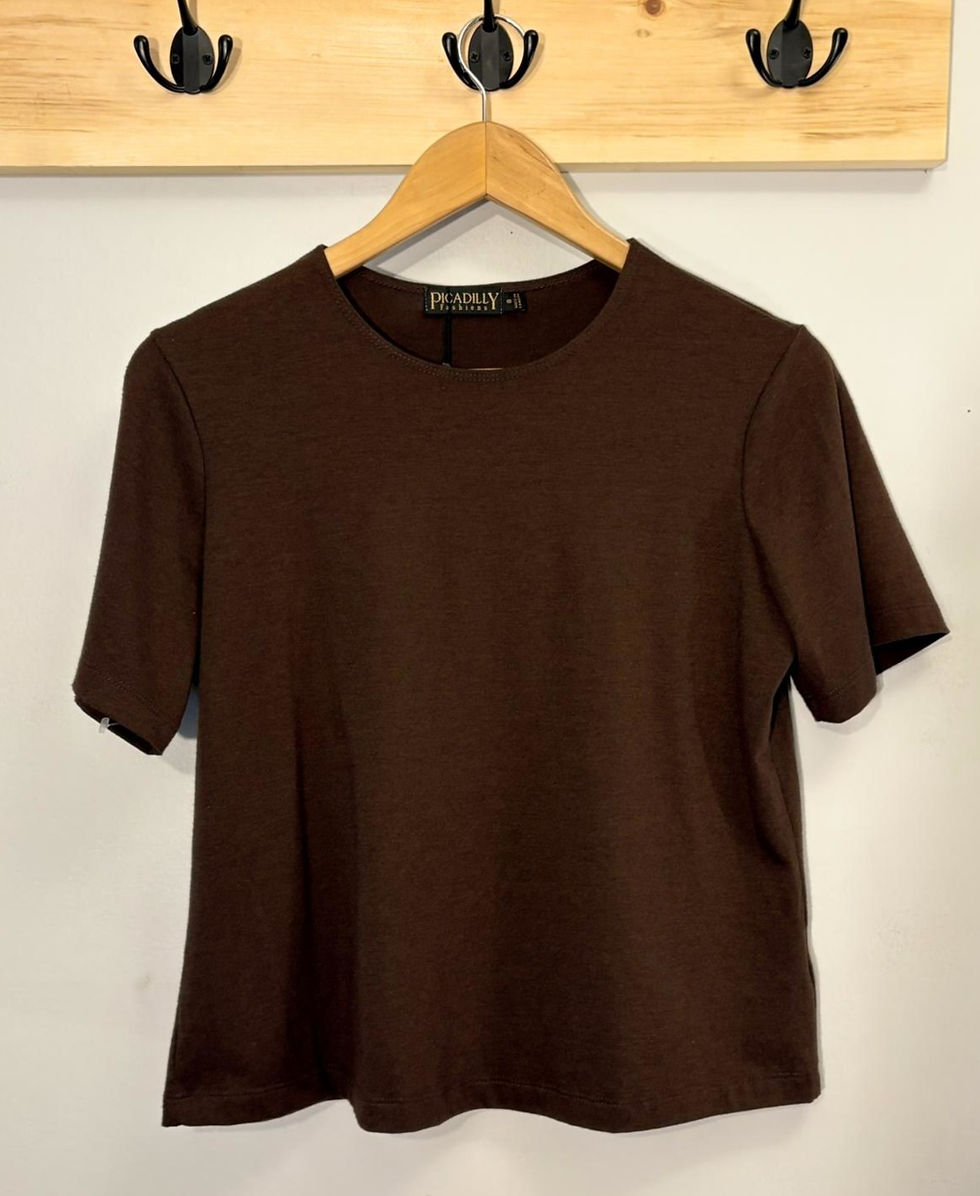 Thumbnail: Soft Brown Short Sleeve Top – Minimalist Everyday Knit, Comfortable Stretch