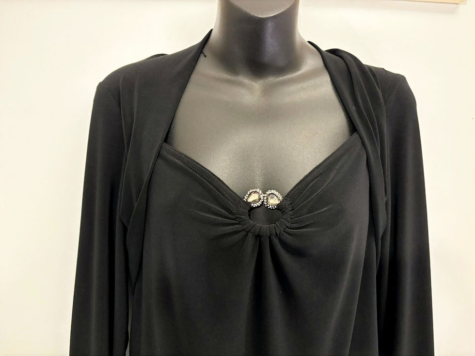 Thumbnail: Black Layered Top & Cover – Elegant Two-Piece Look, Soft Stretch Knit, Polished