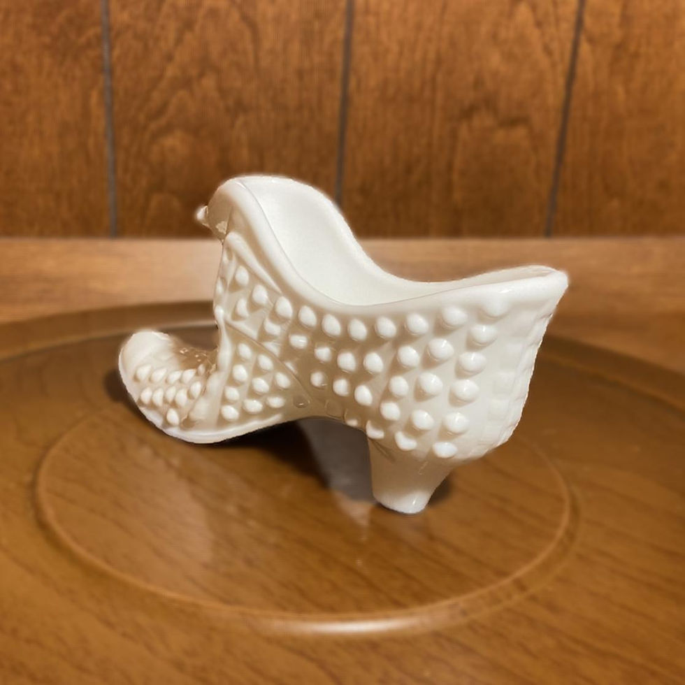 Thumbnail: Vintage Hobnail Milk Glass Shoe Bowl | Victorian Style High Heel Catchall Dish