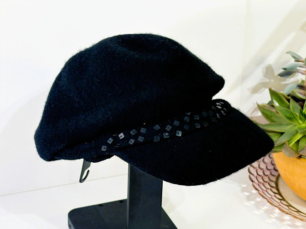 Thumbnail: Black Wool Rhinestone Cap – Vintage-Inspired Picabo-Style Winter Accessory