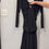 Thumbnail: Kira Z Black Long-Sleeve Ruched Gown | Size L | Made in Canada