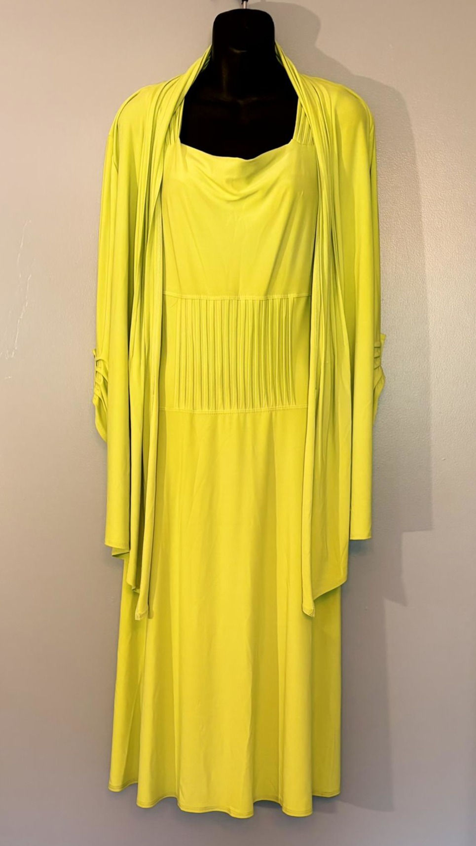 Thumbnail: Lime Green Dress with Matching Jacket | Two-Piece Occasion Set | Size S