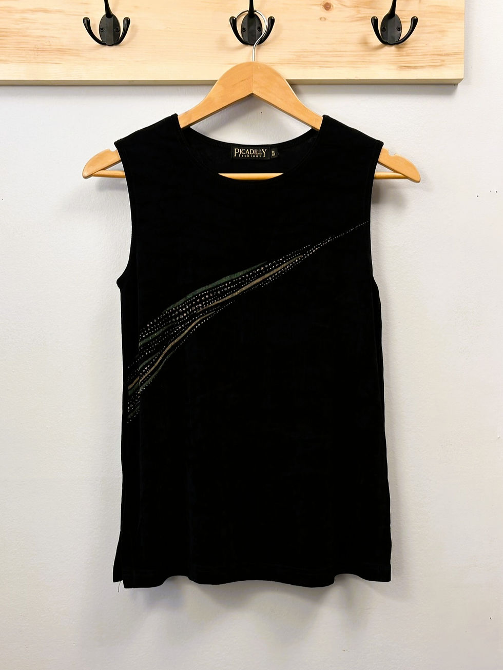 Thumbnail: Picadilly Black Velvet Sleeveless Top with Metallic Detail – Size S