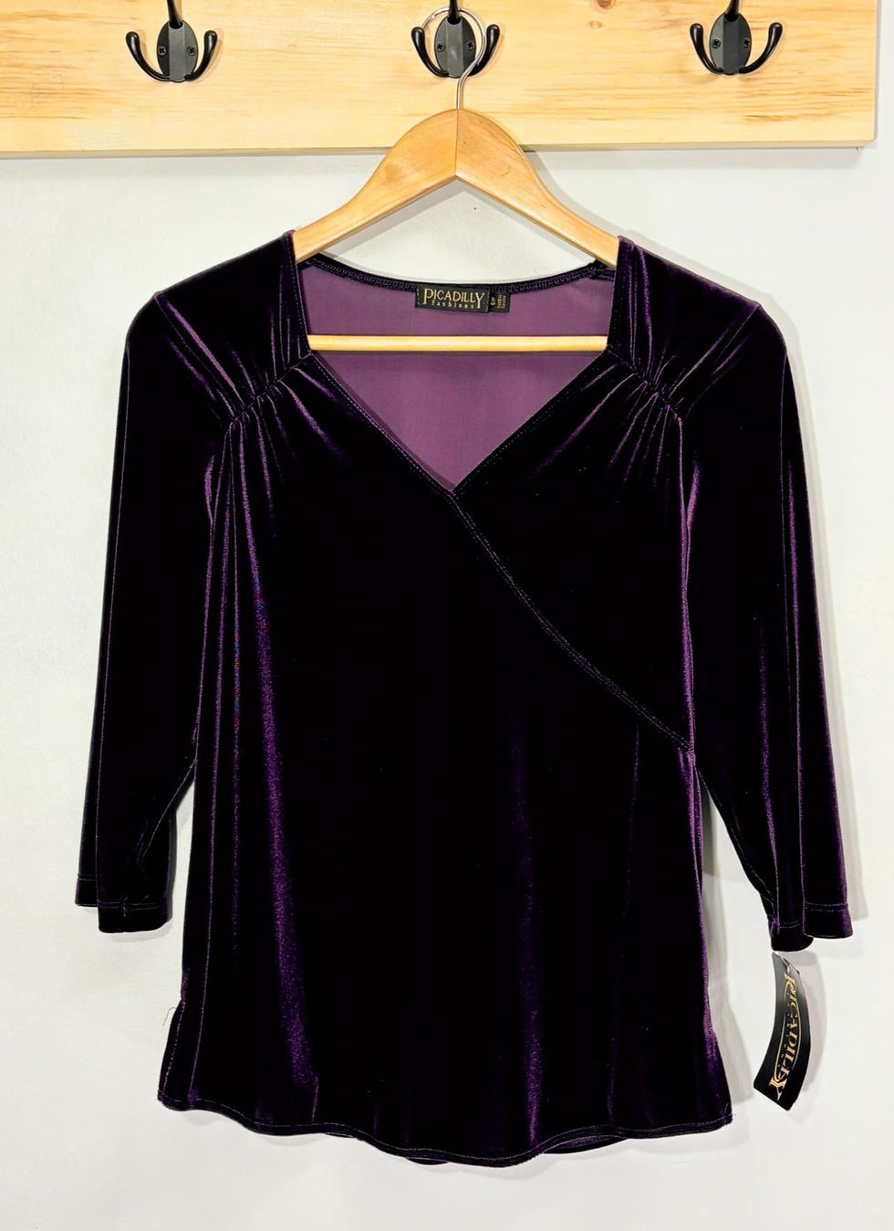 Thumbnail: Deep Purple Velvet Top – Luxurious Soft Sheen, Elegant Draped Front, Sustainable