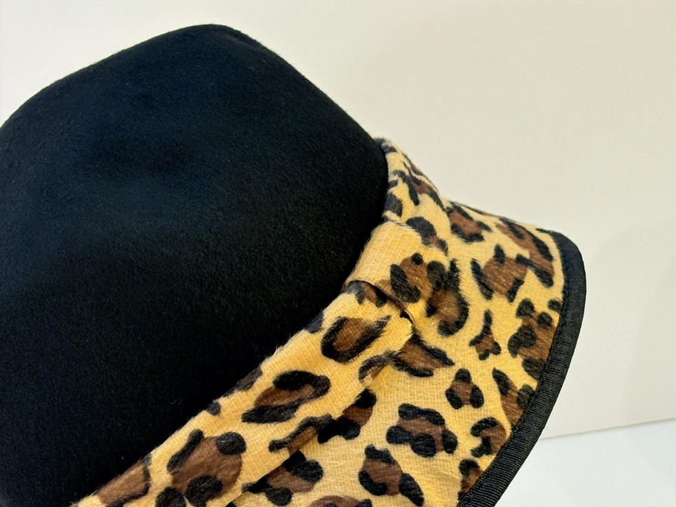 Thumbnail: Leopard Trim Wool Hat – Black Bucket by Picabo, Vintage Animal Print Accent