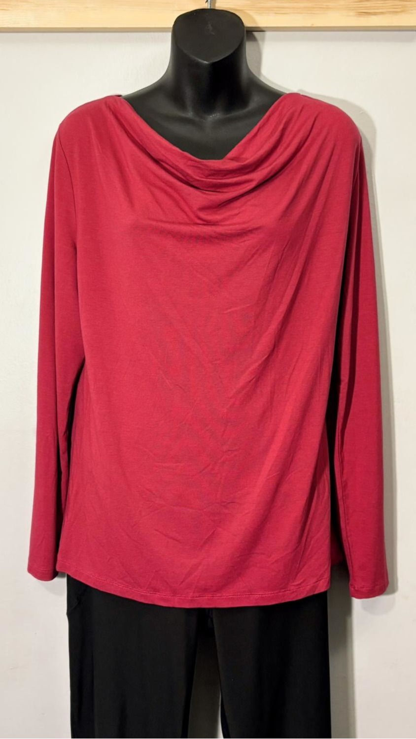 Thumbnail: Draped Berry Long Sleeve Top – Soft Viscose Knit, Elegant Feminine Drape