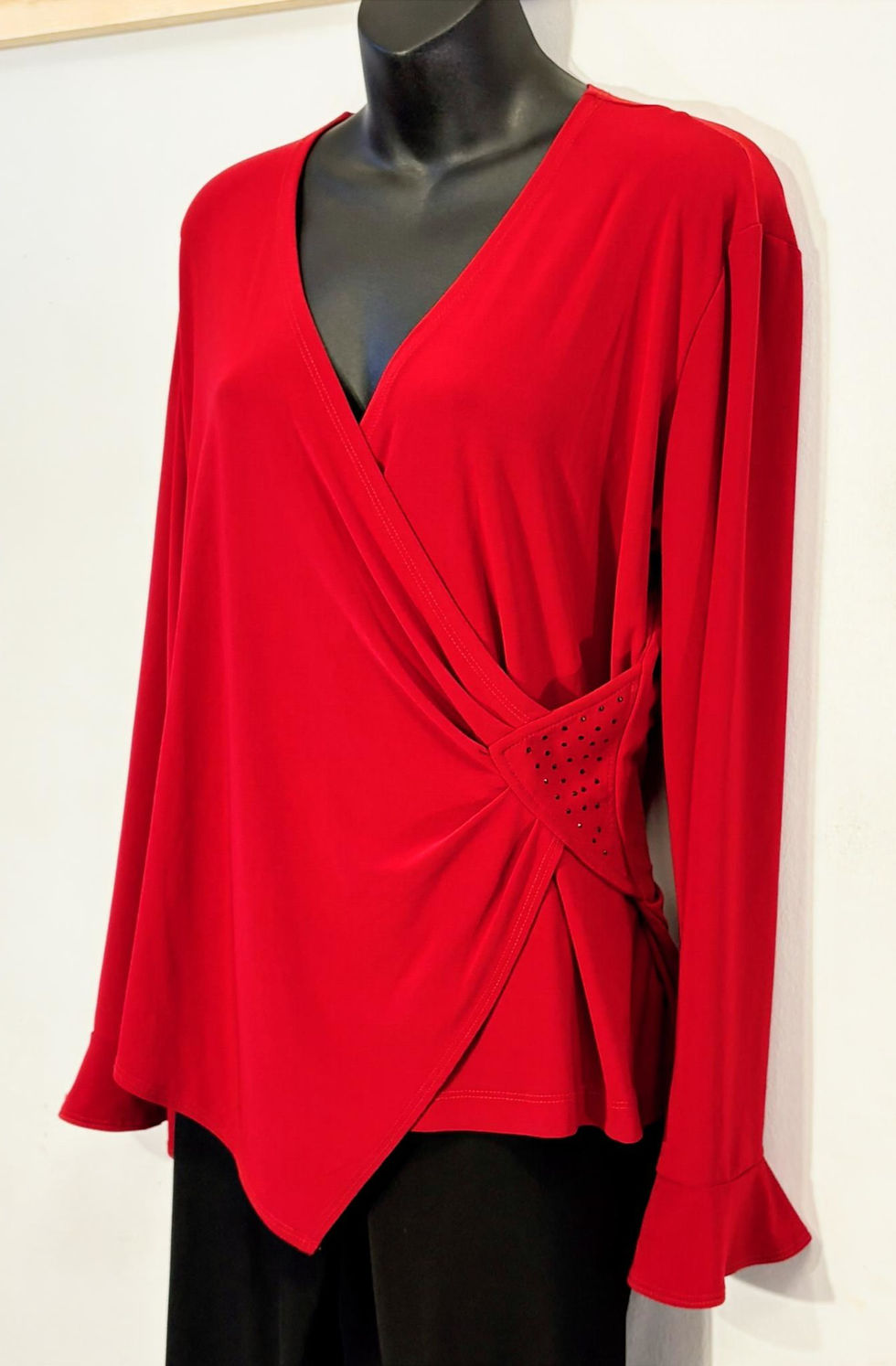 Thumbnail: Red Wrap Front Top – Asymmetrical Hem, Confident Draped V-Neck, Sustainable