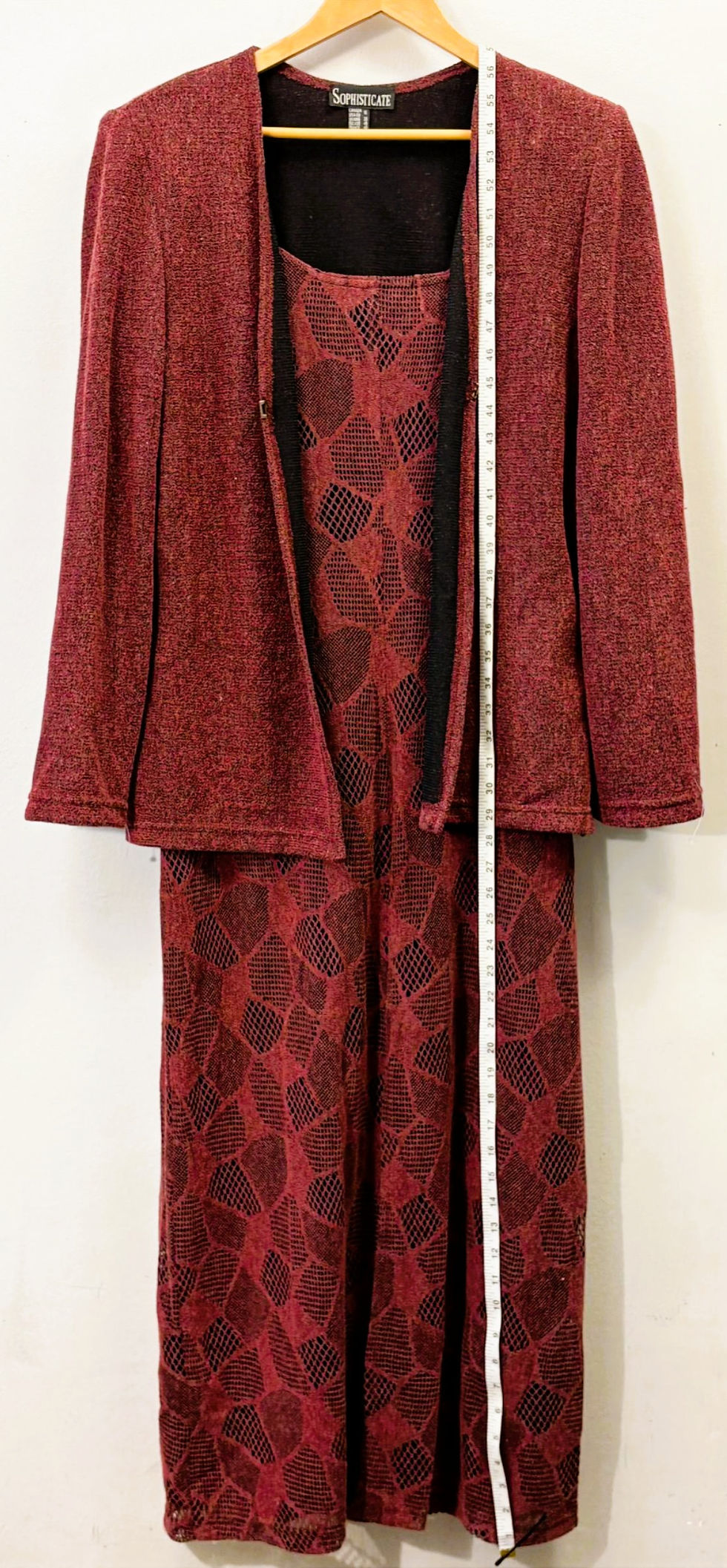 Thumbnail: Sophisticate Red Patterned Dress & Jacket Set | Size 18 | Made in Canada
