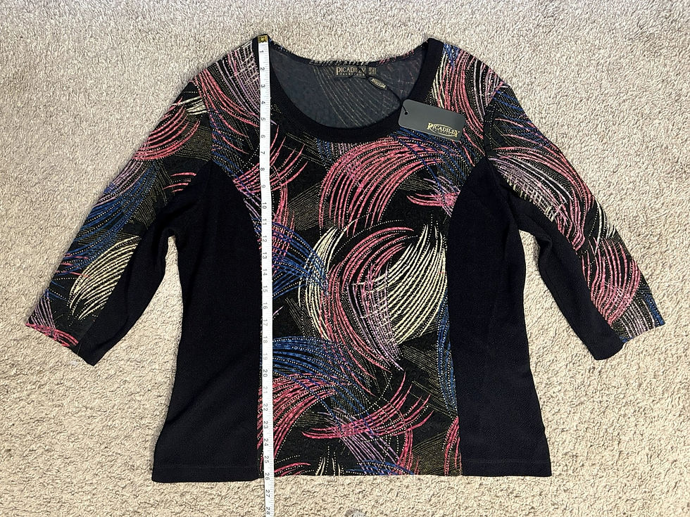 Thumbnail: Picadilly Abstract Velvet Top – Mixed Fabric Long Sleeve, Made in Canada
