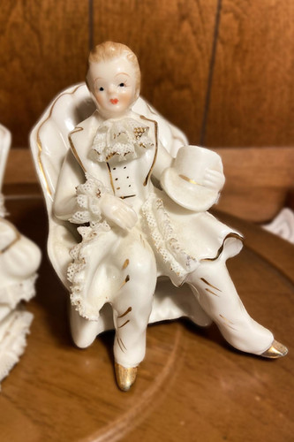 Vintage Porcelain Couple Figurines | Elegant Man & Woman in Chairs