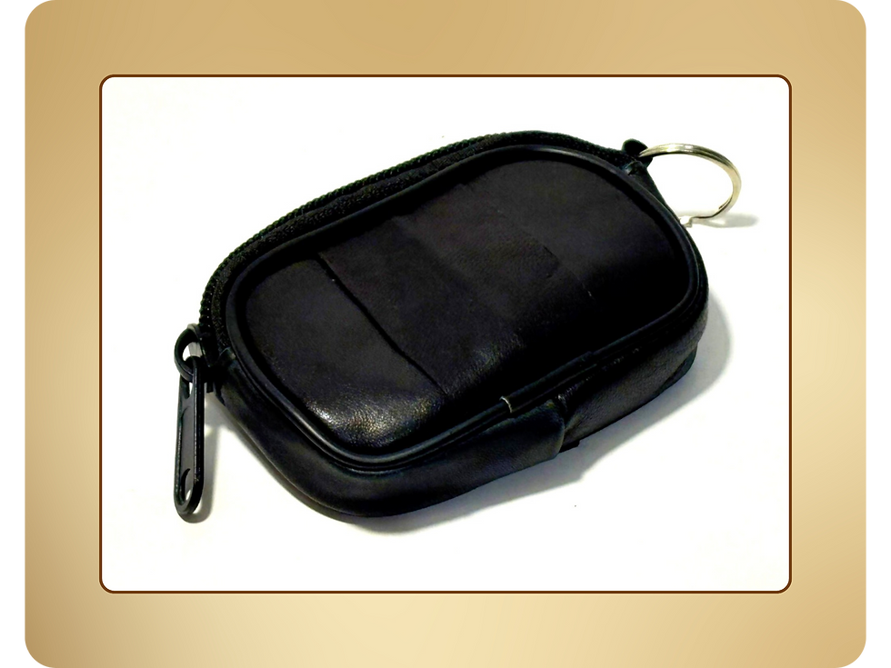 Black Zipper Coin Purse | Compact Pleather Pouch | Keyring Loop | 3x3.5" | Bouti