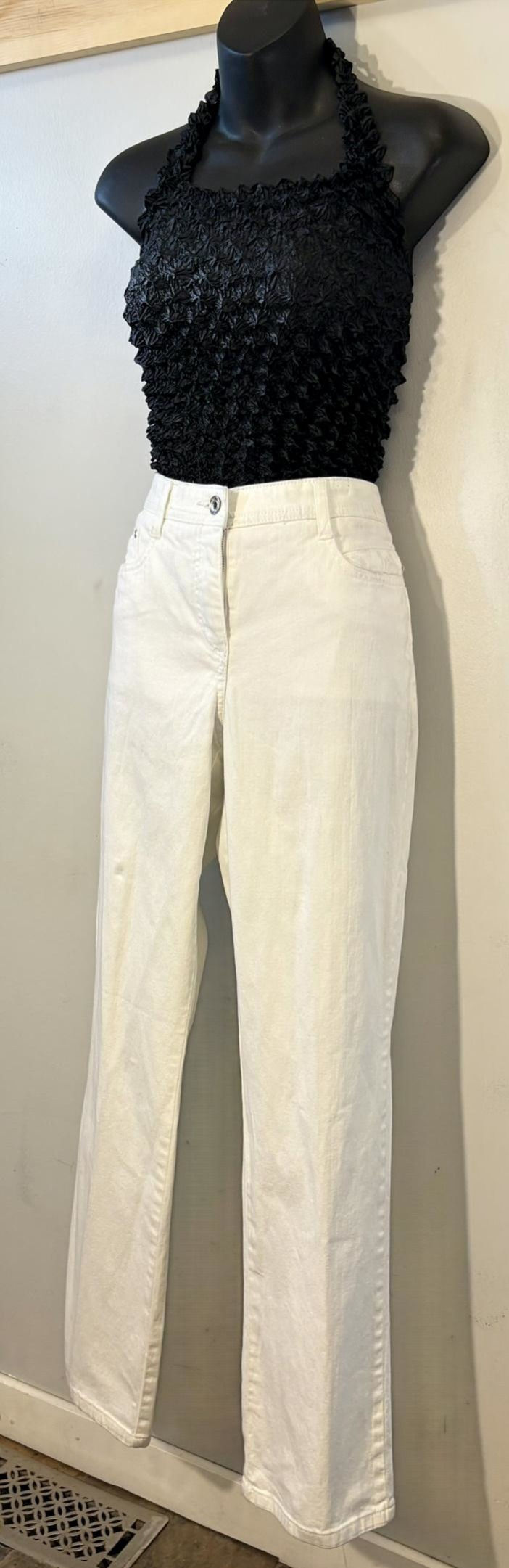 Thumbnail: Lana Sport white cotton pants size 6, crisp straight-leg, rescued boutique
