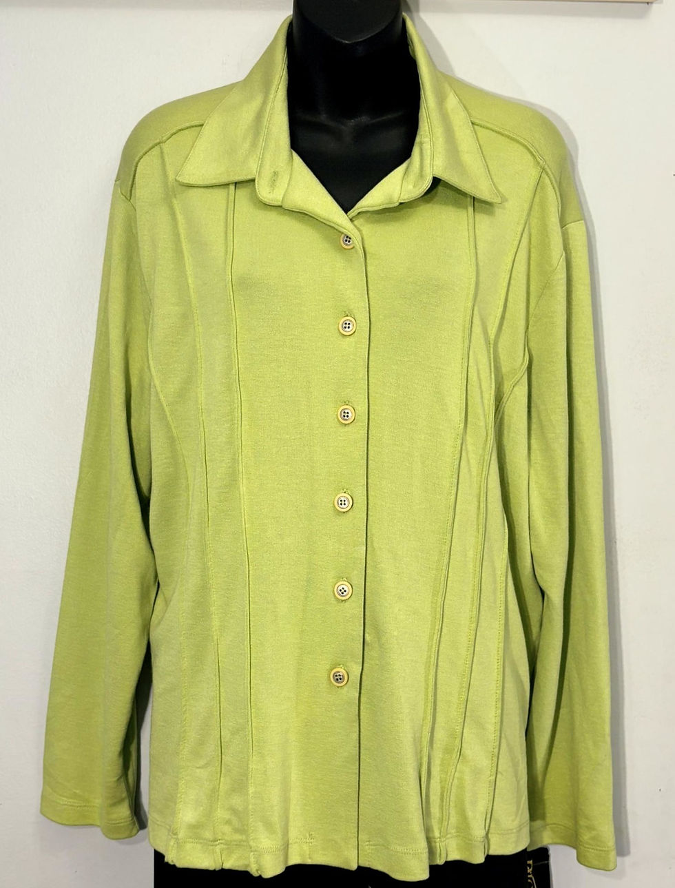 Thumbnail: Soft Lime Button-Front Top – Collared Knit Shirt, Gentle Structure, Sustainable