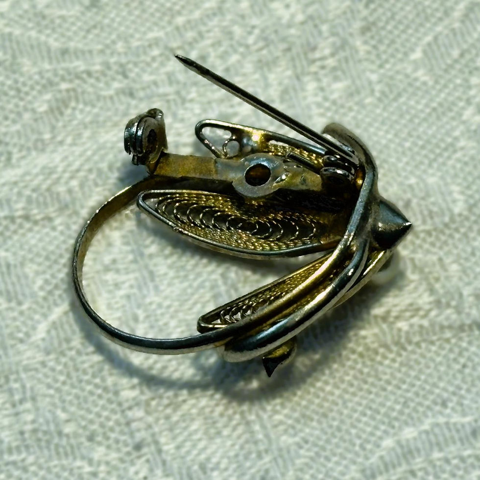 Thumbnail: Vintage Gold Leaf Brooch with Faux Pearl | Midcentury Floral Statement Pin