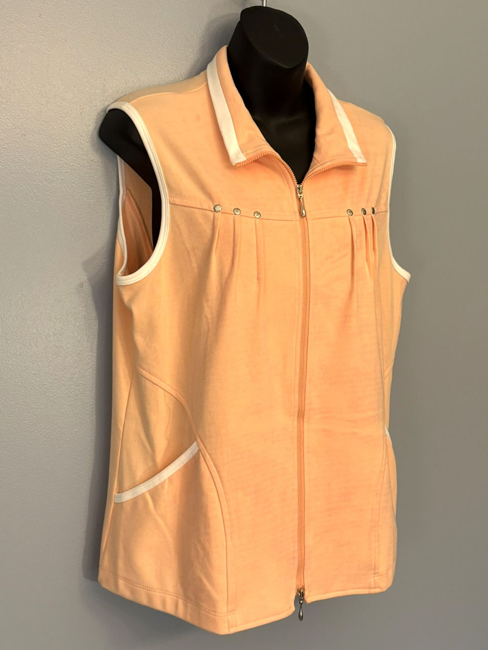 Thumbnail: Picadilly Peach Sleeveless Zip-Up Vest – Soft Cotton Blend Made in Canada