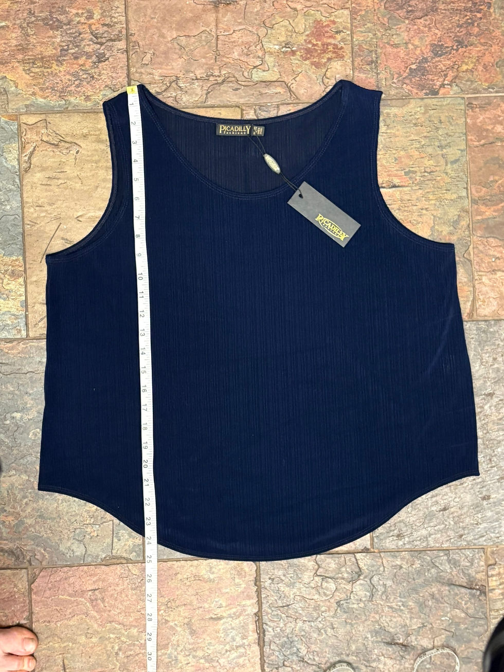 Thumbnail: Picadilly Navy Sleeveless Textured Blouse – Size XXL