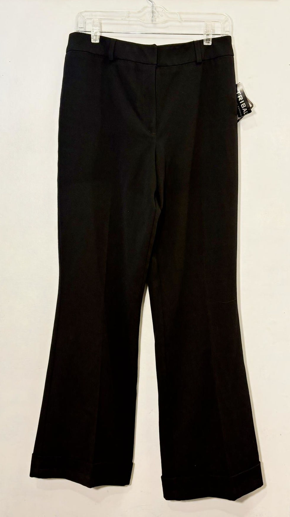 Thumbnail: Tribal black straight-leg pants size 8, rayon blend, rescued boutique stock