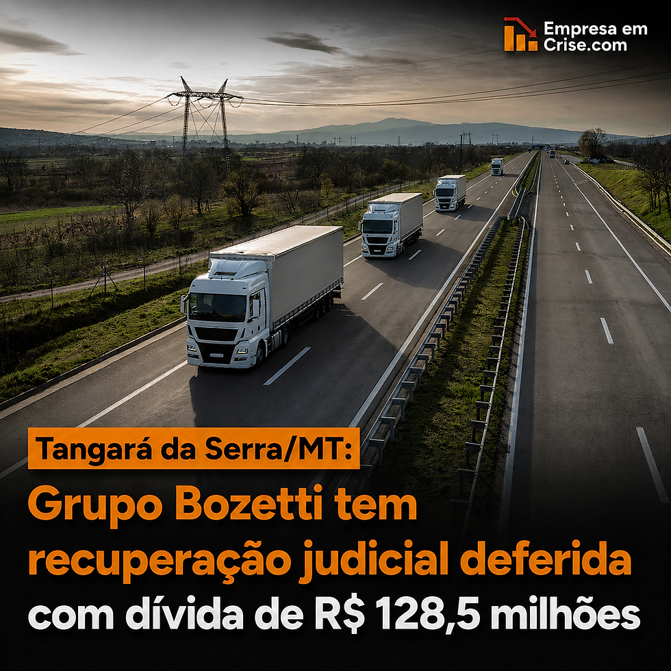 Caminhões trafegando por rodovia em área rural; Grupo Bozetti, de Tangará da Serra/MT, tem recuperação judicial deferida com dívida de R$ 128,5 milhões.