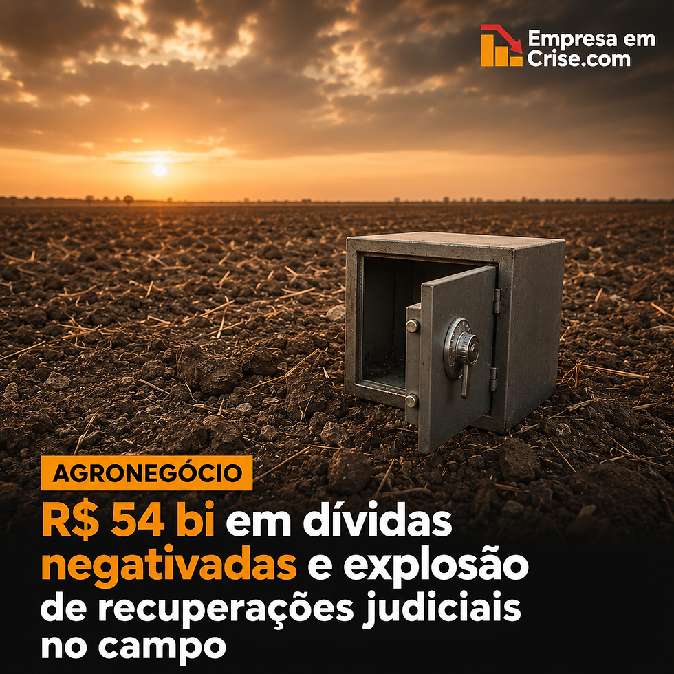 Agronegócio em crise: R$ 54 bilhões em dívidas negativadas e explosão de recuperações judiciais no campo