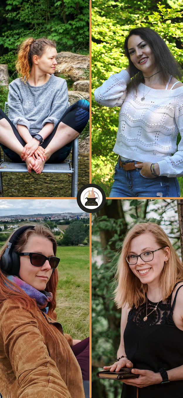 Anne Schneider-Wendt, Miri Dings, Eve Skillane und Johanna Hegermann vom Zeilenschlinger Podcast. Der Podcast für angehende Autor:innen
