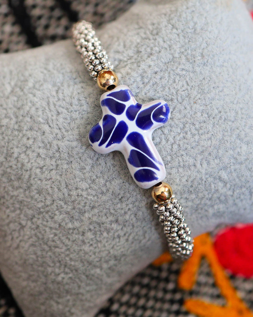 Miniatura: Pulsera Talavera cruz