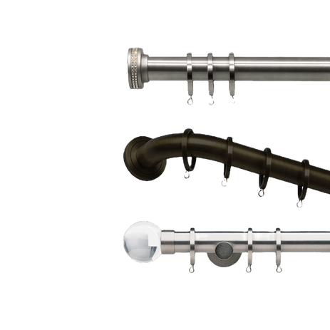 Decorative curtain pole hardware with metal rings