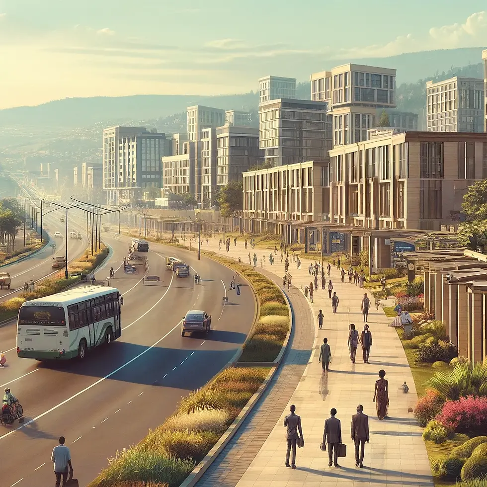 A snapshot view of city life in Kigali, Rwanda, capturing the clean and orderly atmosphere of this rapidly developing city