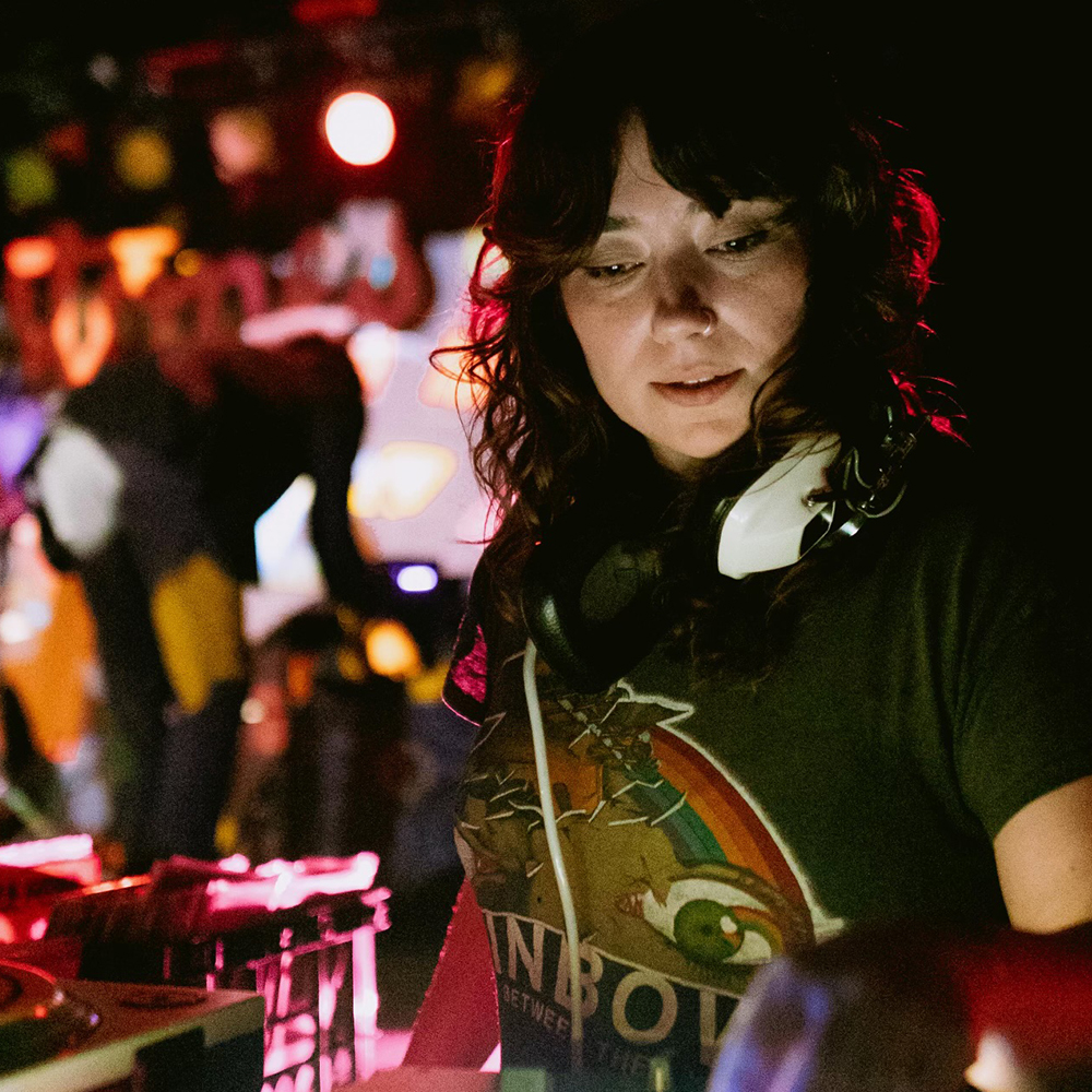 Grace with headphones