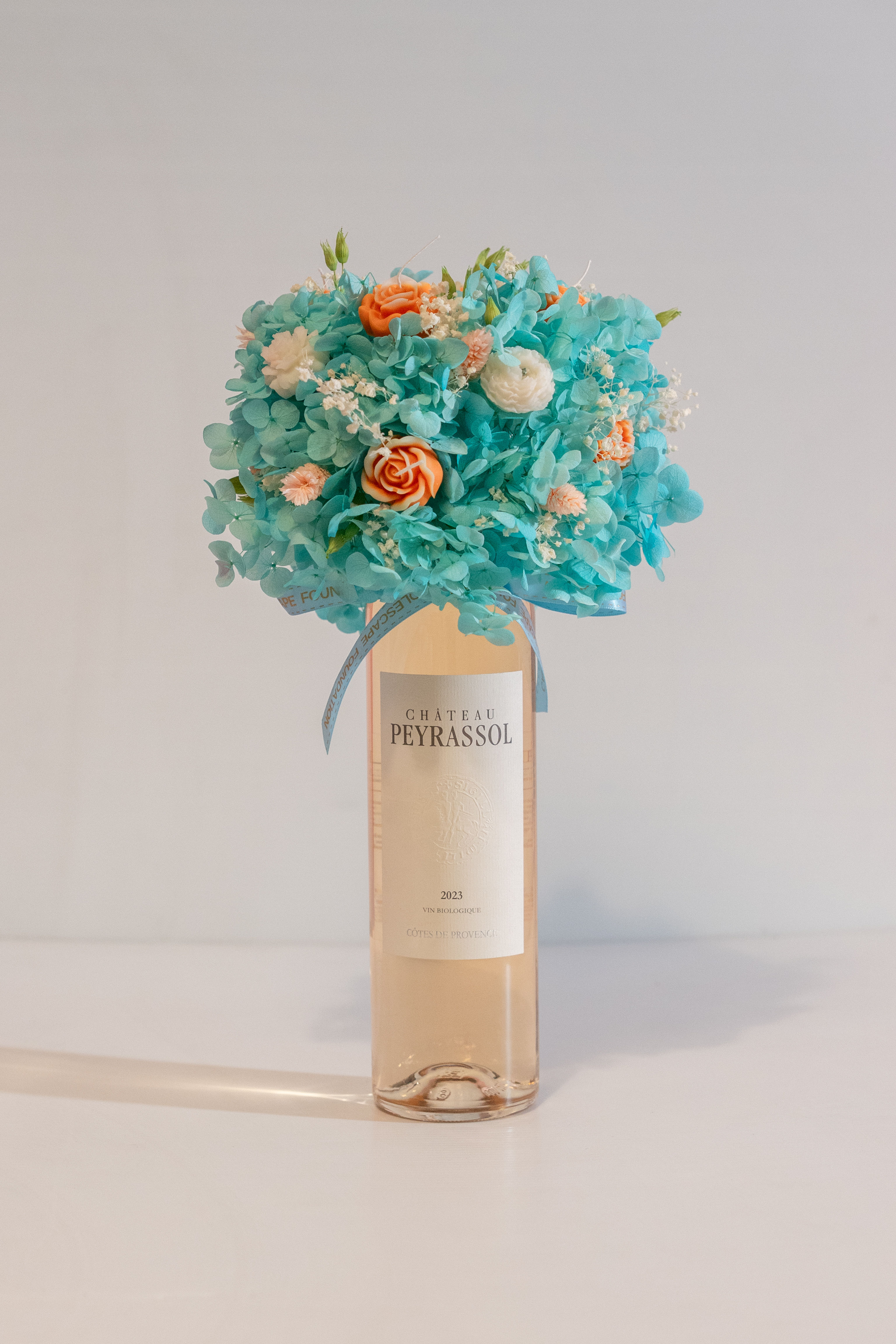 Candle Flower Bouquet & Bottle of Provence Rosé