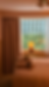 Cozy bedroom with neatly folded robes and slippers on bed. Orange lamp on windowsill, green trees outside. Warm, inviting atmosphere.