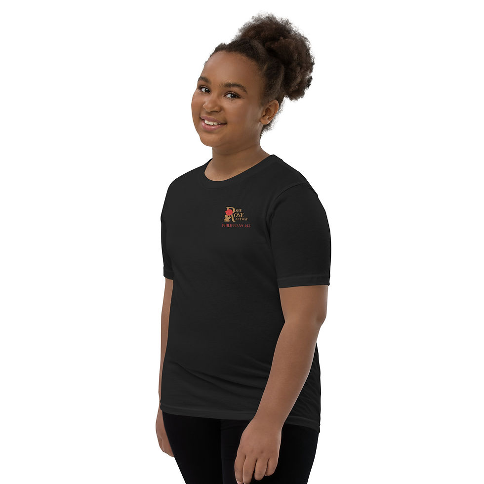Thumbnail: Young girl wearing a black youth short sleeve t-shirt
