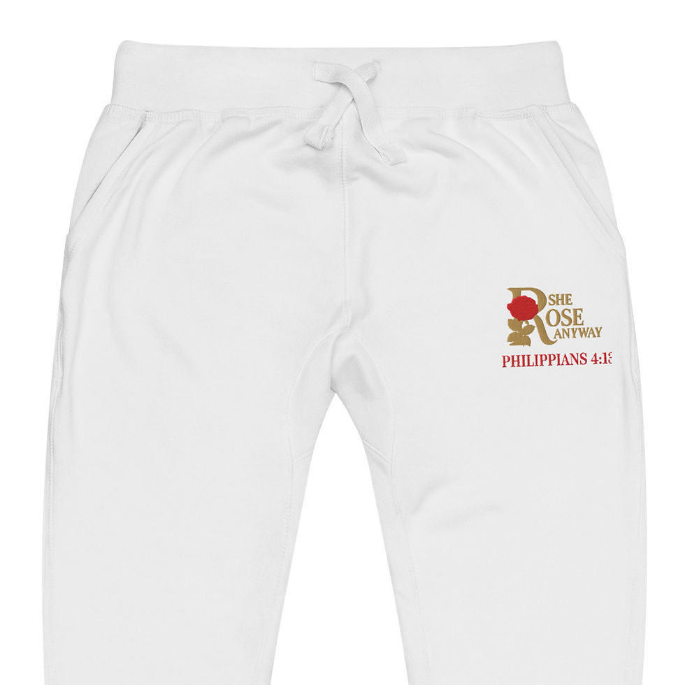 Thumbnail: White unisex fleece sweatpants with Rose of Sharon logo and Philippians 4:13
