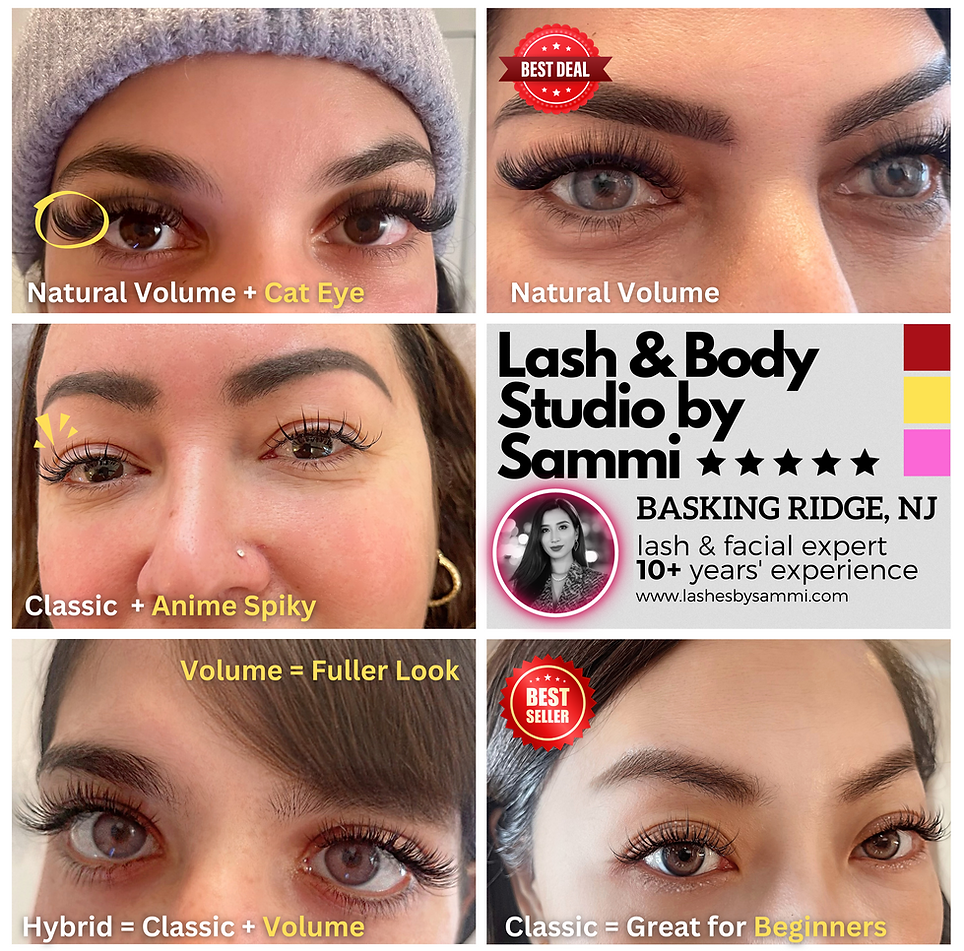 Natural, Classic, Hybrid and Volume lash extensions in Basking Ridge