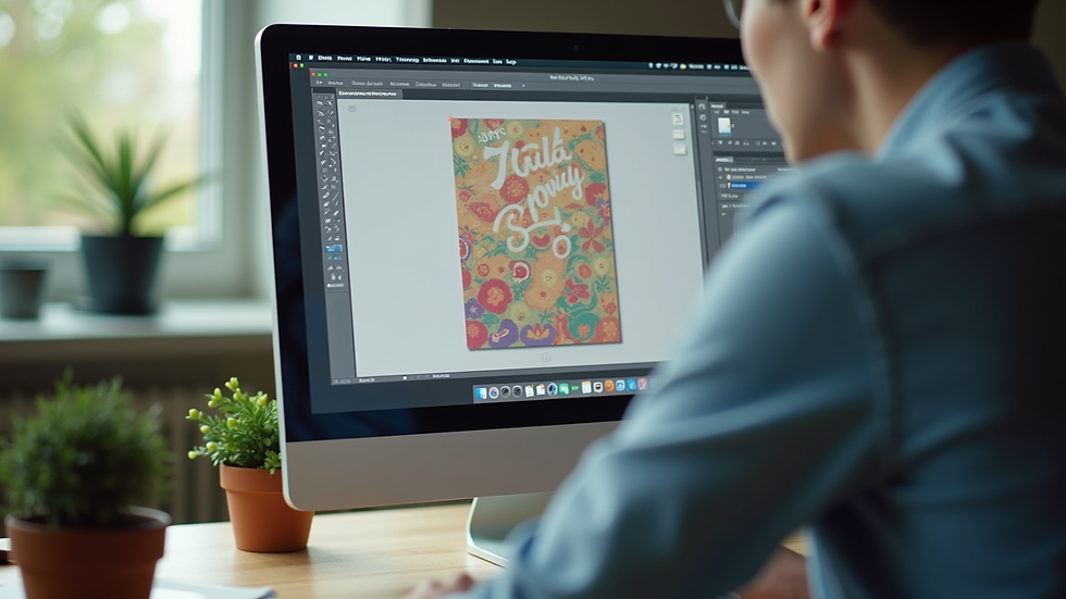 Close-up view of a computer screen showing an online poster design tool