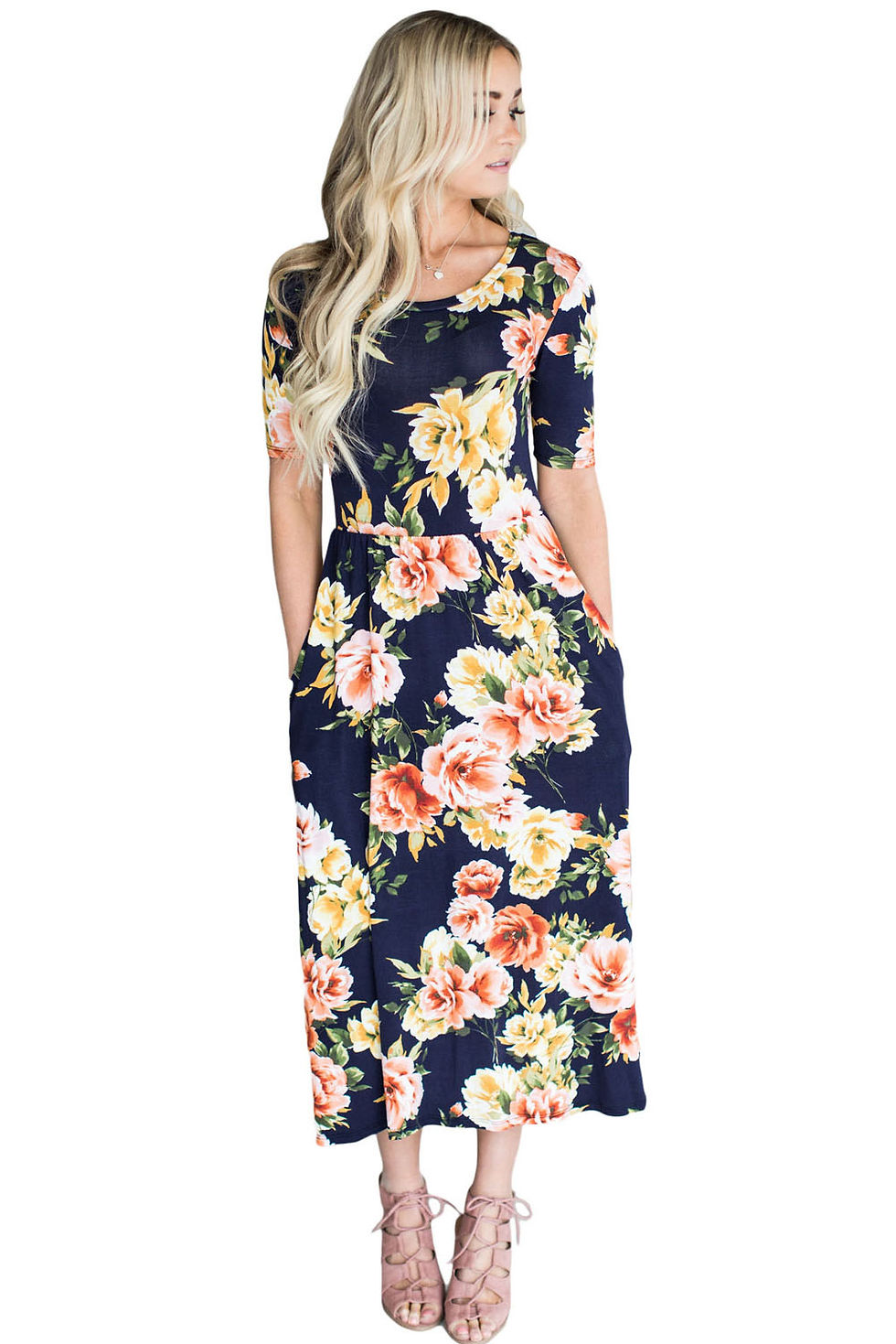 Thumbnail: Casual Pocket Design Floral Dress