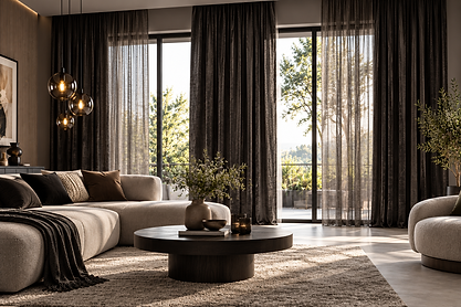 Luxuriöses Wohnzimmer mit dunklen Vorhängen.png
