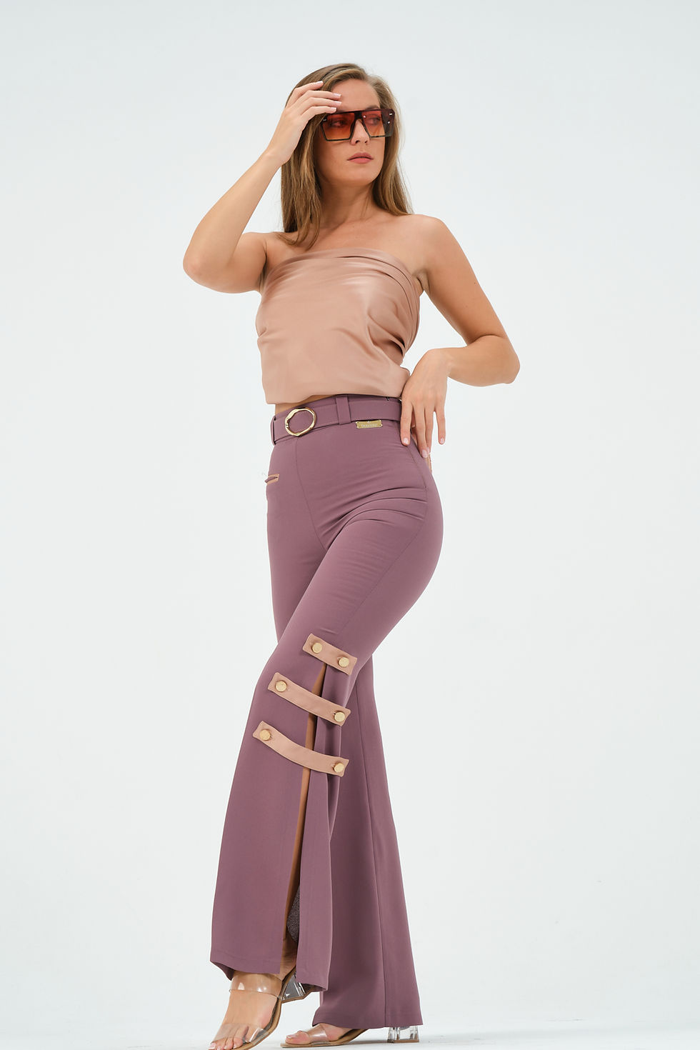 Çıkarılabilir Şerit Detaylı Kendinden Kemerli Pantolon