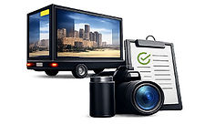 Camera and clipboard icon for receiving photos, video, campaign media, and proof of service from MATV Billboards after a Mobile Billboard Service runs in the selected market.