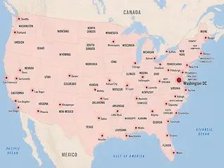 A nationwide service-area map showing MATV mobile billboard advertising coverage from coast to coast, illustrating how one dedicated fleet scales across 50+ major markets as a single coordinated campaign. It reinforces full national reach delivered without changing how the service operates: one fleet, one contract, one unified report.