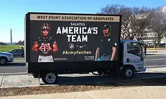 West Point Association of Graduates used Mobile Billboard Trucks from MATV Billboards through Washington, DC, Annapolis, MD, and National Harbor, MD, saluting “America’s Team” and building excitement ahead of the Army-Navy Game.