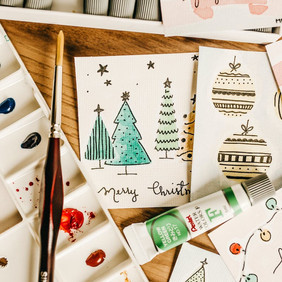 Christmas card and water colors