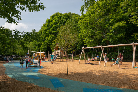 Kids swinging at the park